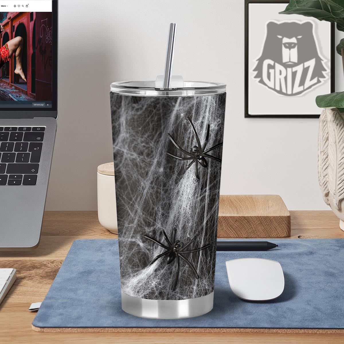 Cobweb And Toy Spiders Print Tumbler-grizzshop