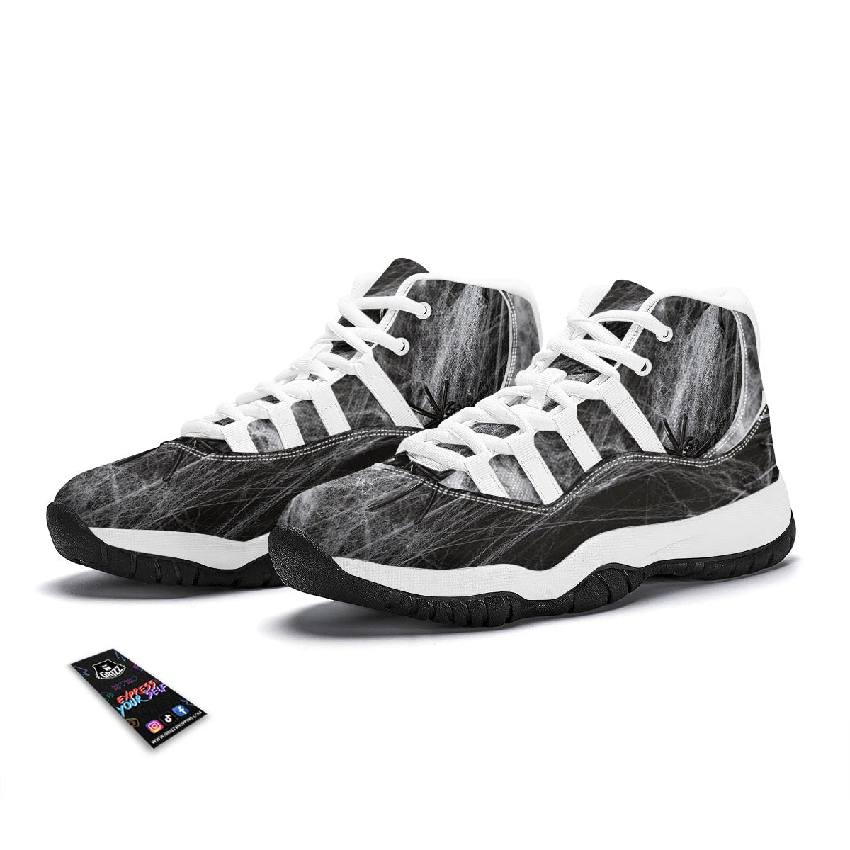 Cobweb And Toy Spiders Print White Bball Shoes-grizzshop