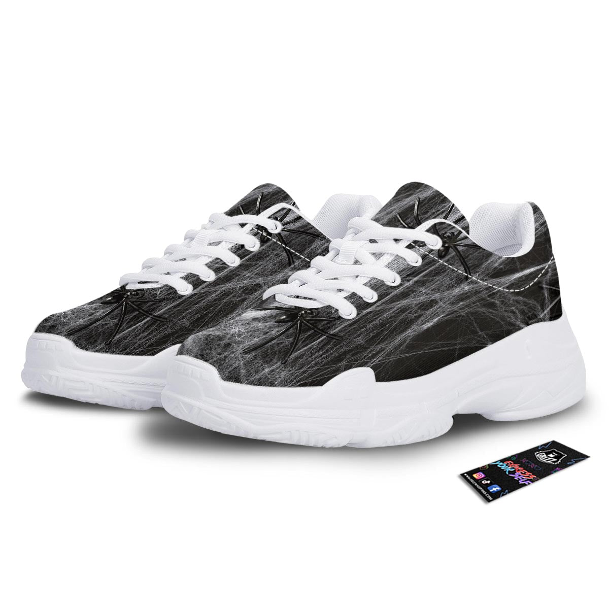 Cobweb And Toy Spiders Print White Chunky Shoes-grizzshop
