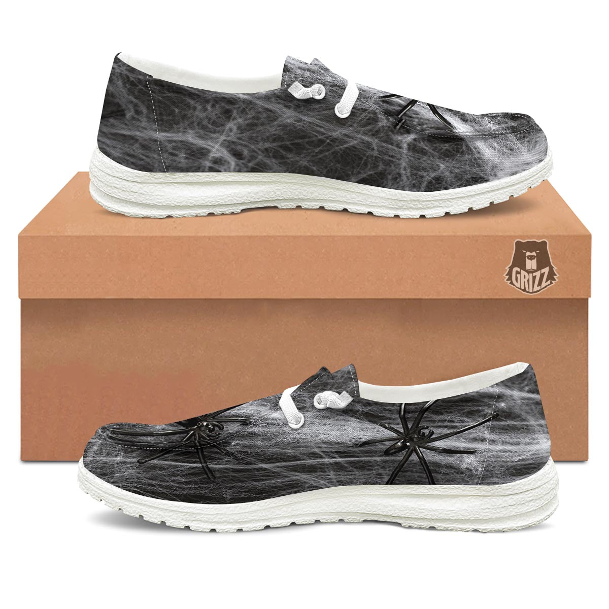 Cobweb And Toy Spiders Print White Loafers-grizzshop