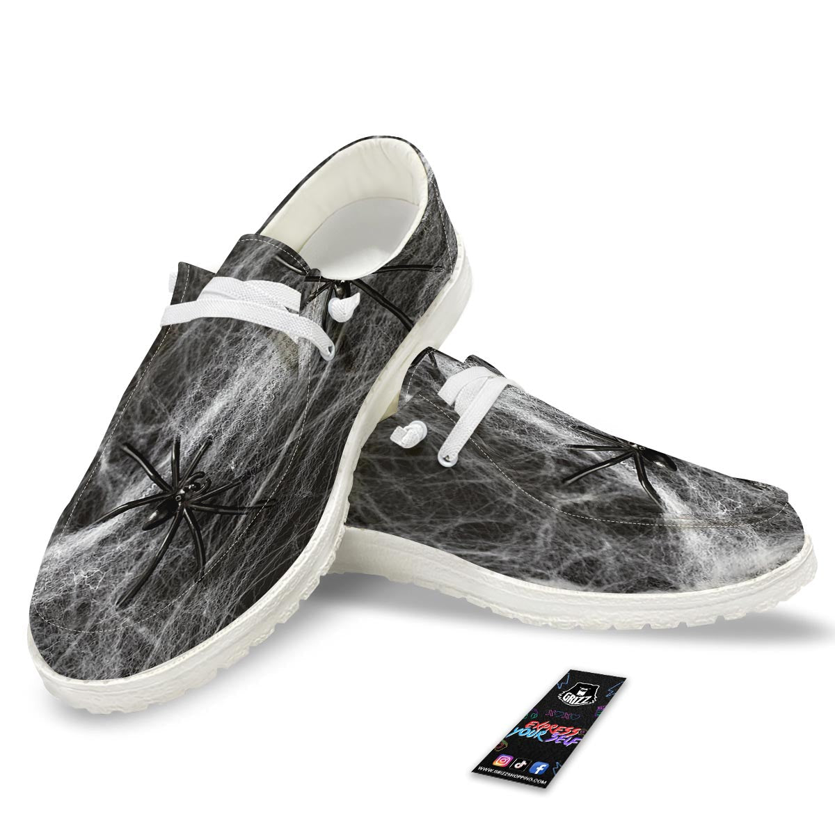 Cobweb And Toy Spiders Print White Loafers-grizzshop