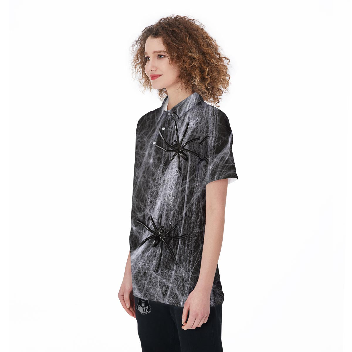 Cobweb And Toy Spiders Print Women's Golf Shirts-grizzshop