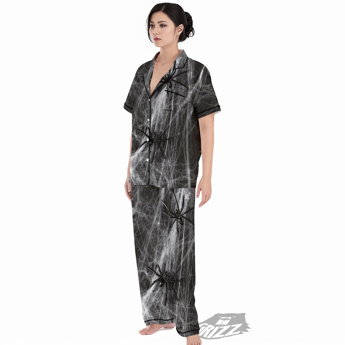 Cobweb And Toy Spiders Print Women's Pajamas Set-grizzshop