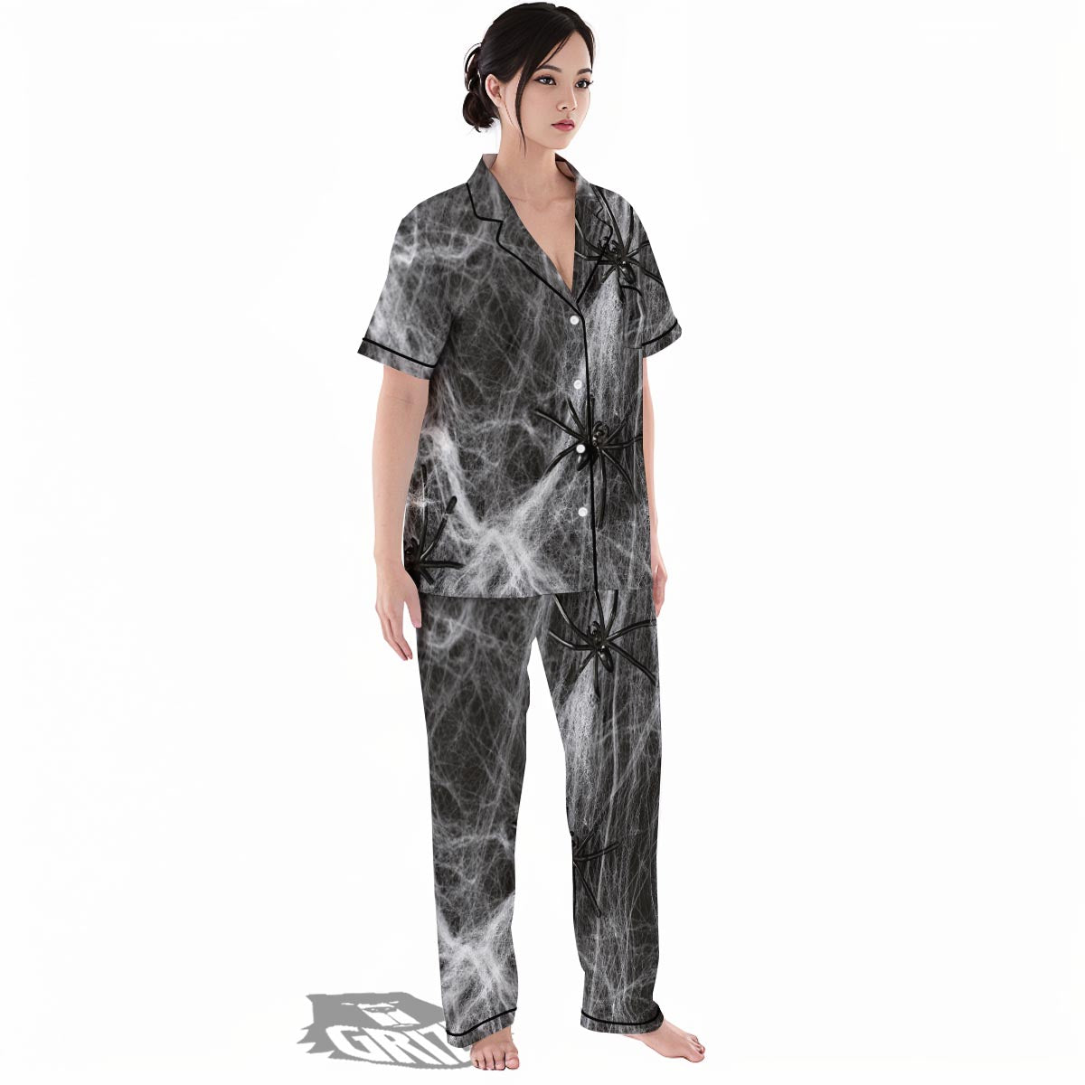 Cobweb And Toy Spiders Print Women's Pajamas Set-grizzshop