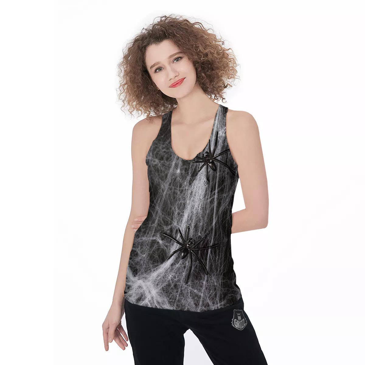 Cobweb And Toy Spiders Print Women's Racerback Tank Top-grizzshop
