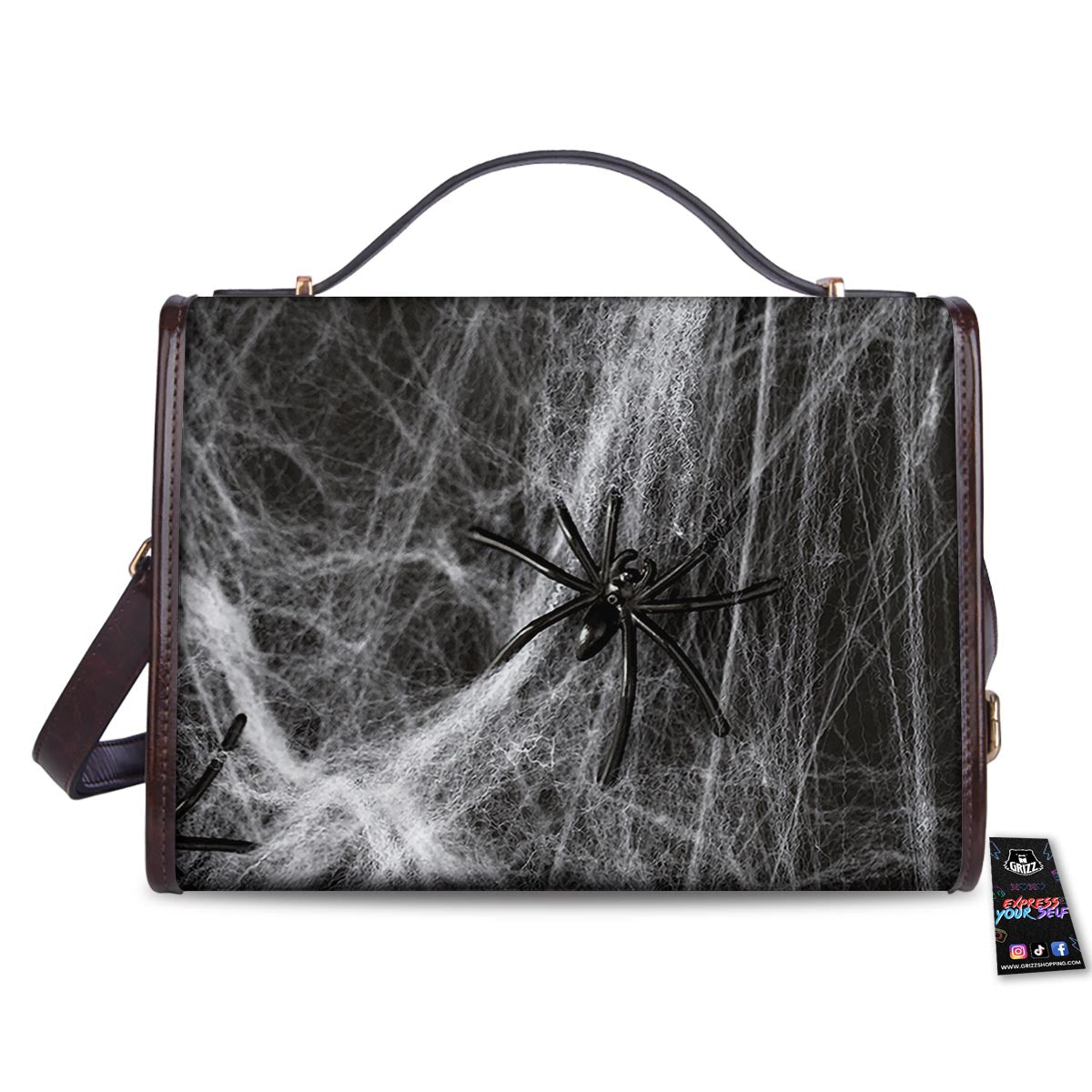 Cobweb And Toy Spiders Print Women's Satchel Bag-grizzshop
