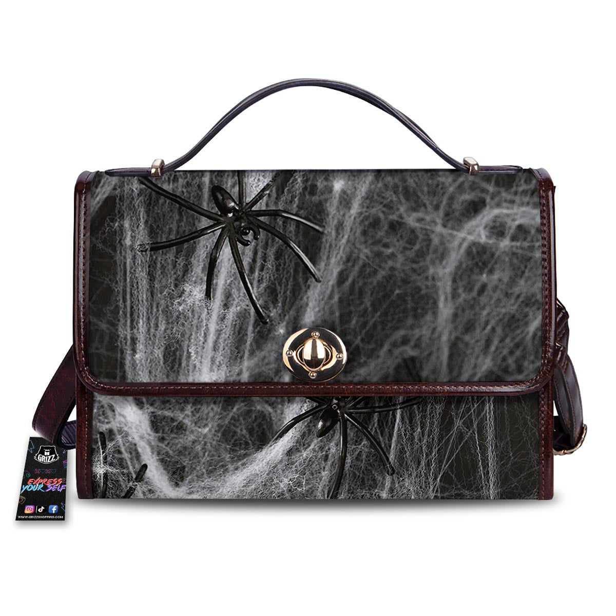 Cobweb And Toy Spiders Print Women's Satchel Bag-grizzshop
