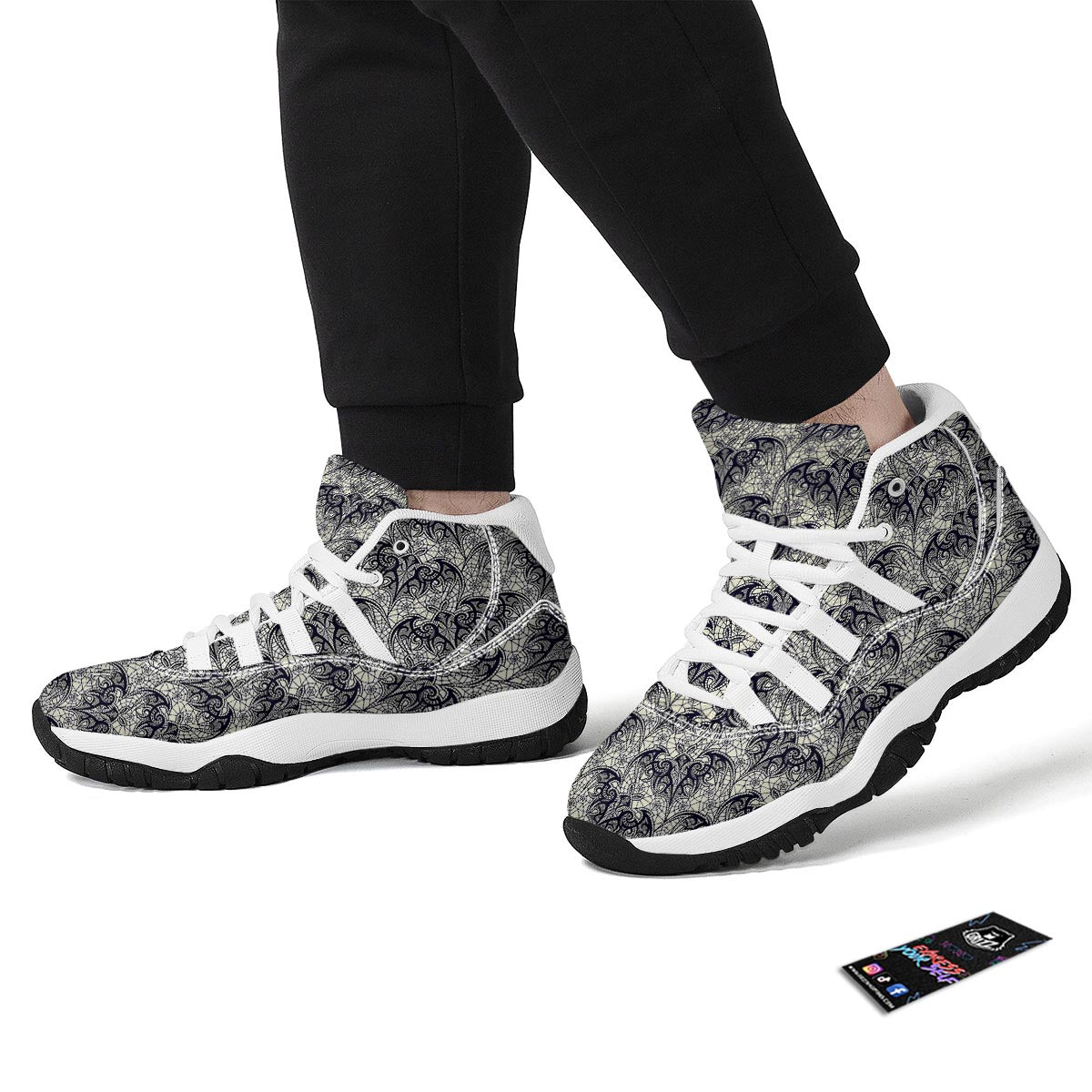 Cobweb Halloween Bat Pattern Print White Bball Shoes-grizzshop