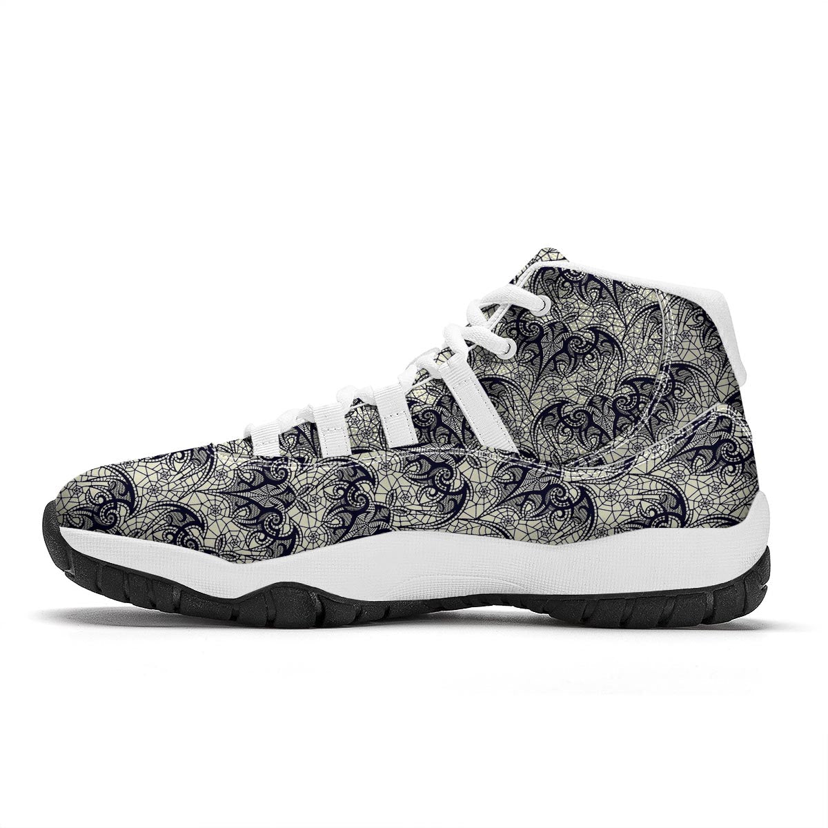 Cobweb Halloween Bat Pattern Print White Bball Shoes-grizzshop
