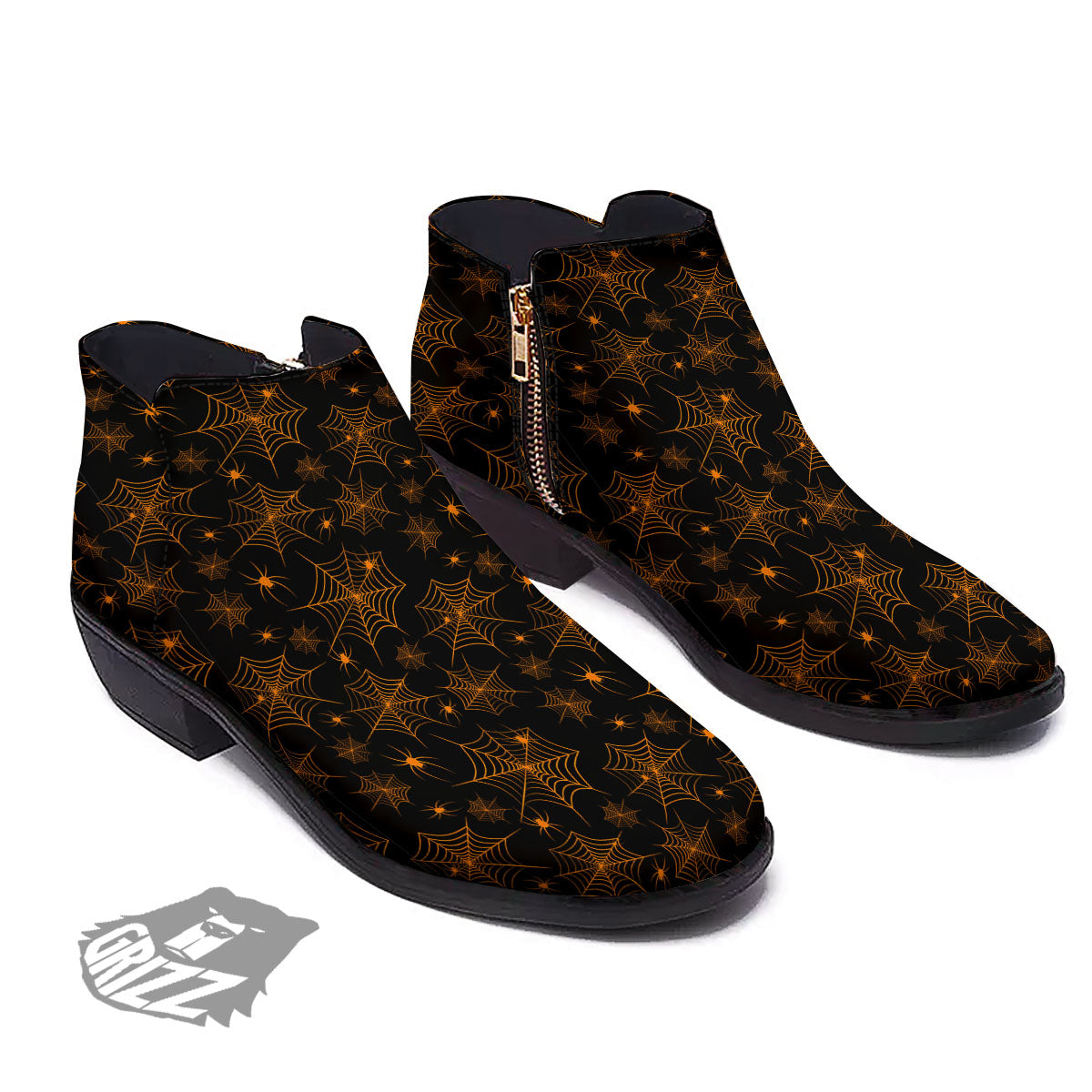 Cobweb Halloween Print Pattern Ankle Boots-grizzshop