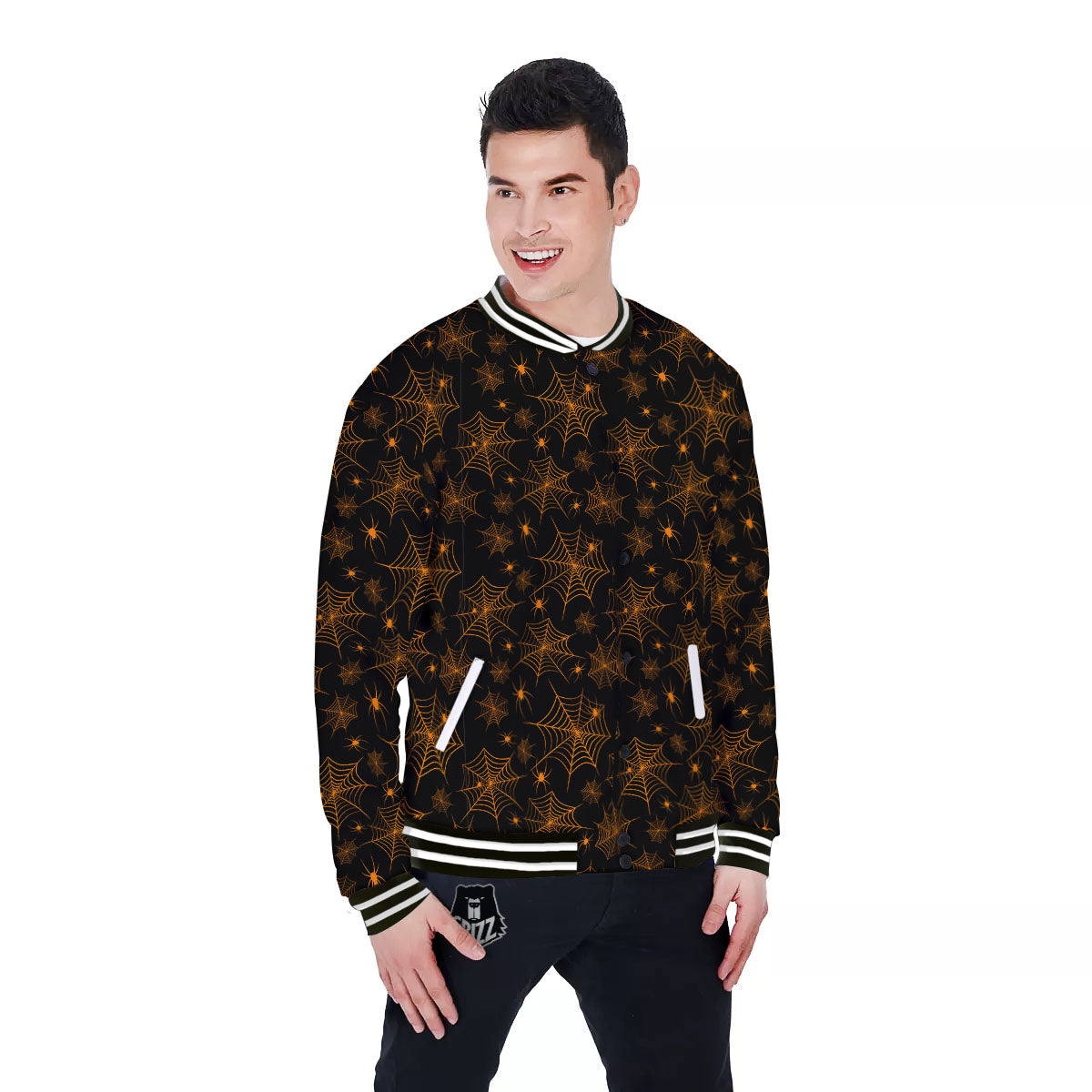 Cobweb Halloween Print Pattern Baseball Jacket-grizzshop