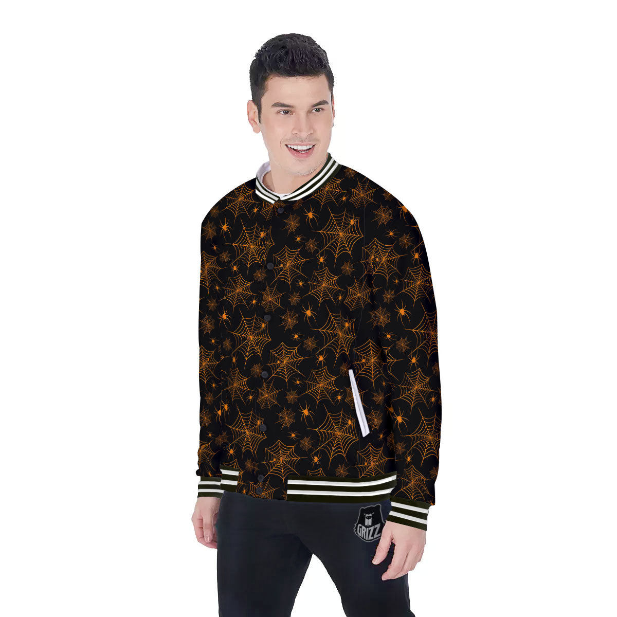 Cobweb Halloween Print Pattern Baseball Jacket-grizzshop