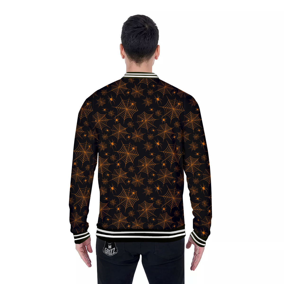 Cobweb Halloween Print Pattern Baseball Jacket-grizzshop