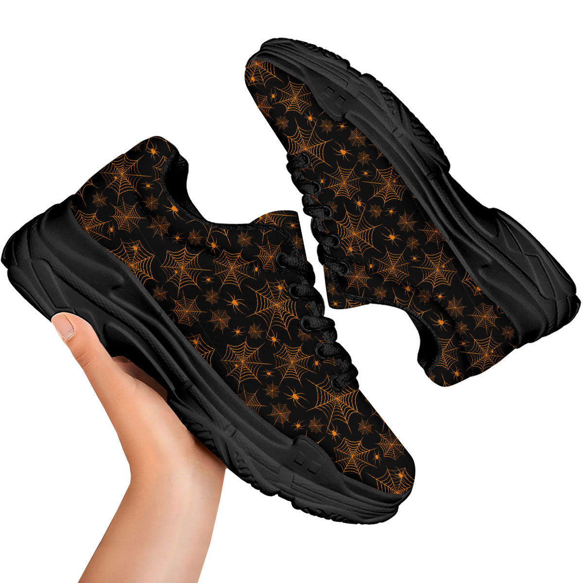 Cobweb Halloween Print Pattern Black Chunky Shoes-grizzshop