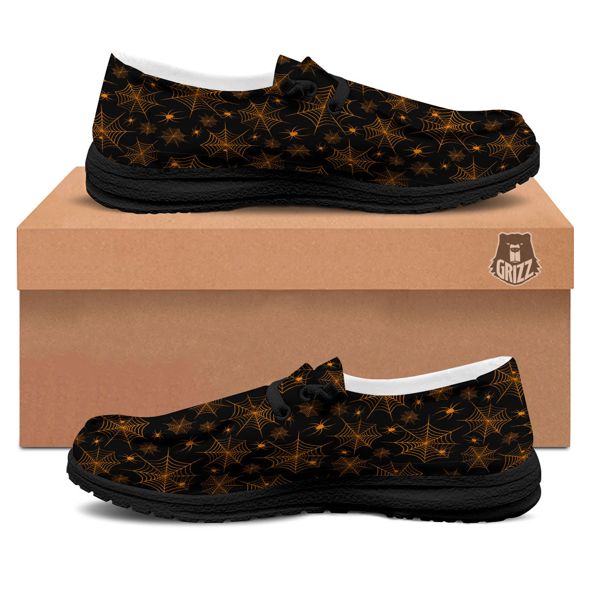 Cobweb Halloween Print Pattern Black Loafers-grizzshop