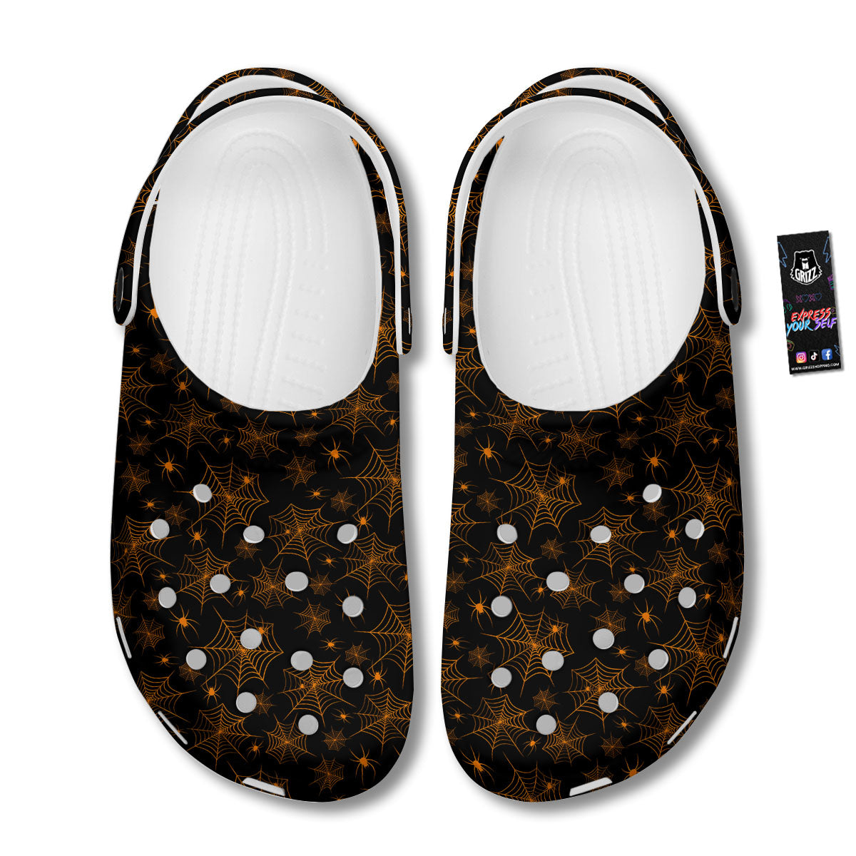 Cobweb Halloween Print Pattern Clog-grizzshop