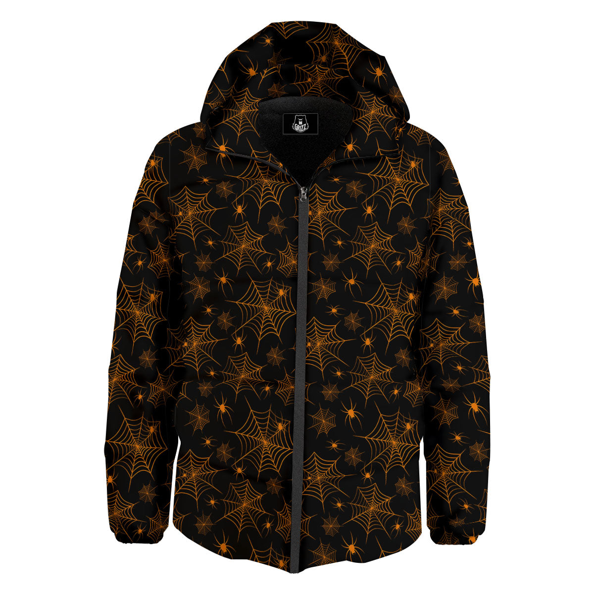 Cobweb Halloween Print Pattern Down Jacket-grizzshop