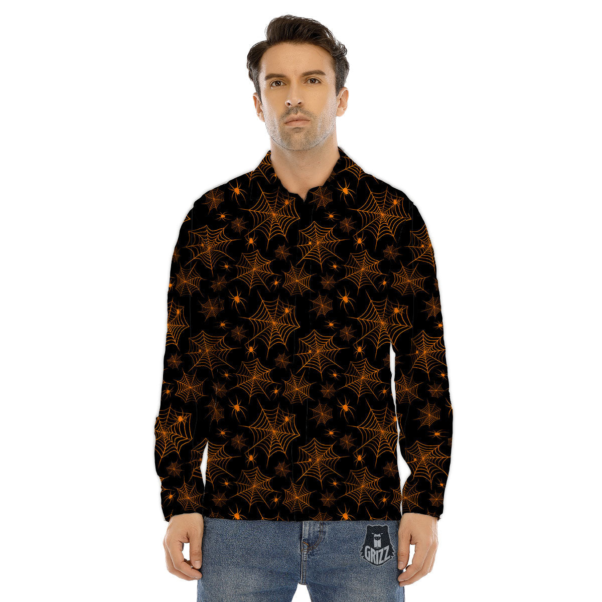 Cobweb Halloween Print Pattern Men's Dress Shirts-grizzshop