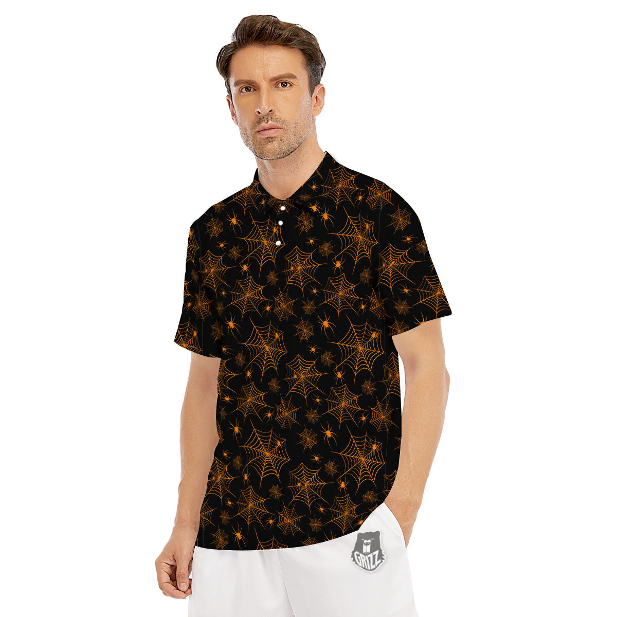 Cobweb Halloween Print Pattern Men's Golf Shirts-grizzshop