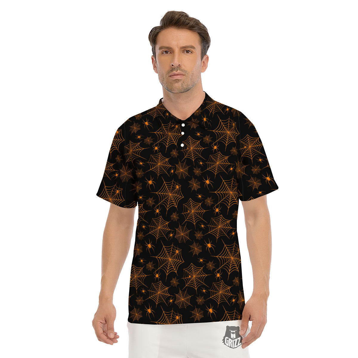 Cobweb Halloween Print Pattern Men's Golf Shirts-grizzshop