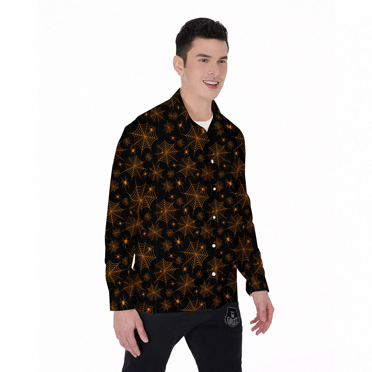 Cobweb Halloween Print Pattern Men's Long Sleeve Shirts-grizzshop