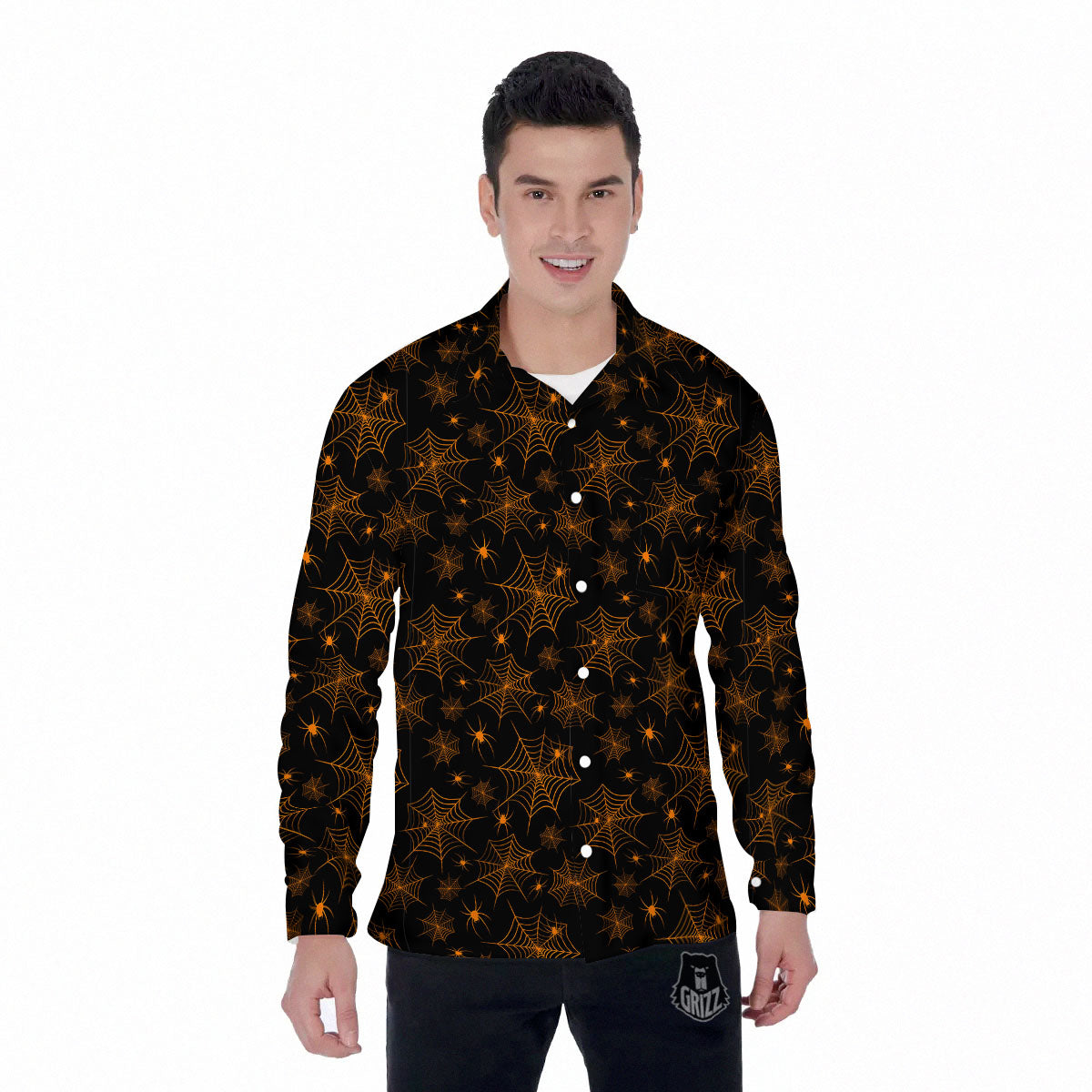 Cobweb Halloween Print Pattern Men's Long Sleeve Shirts-grizzshop