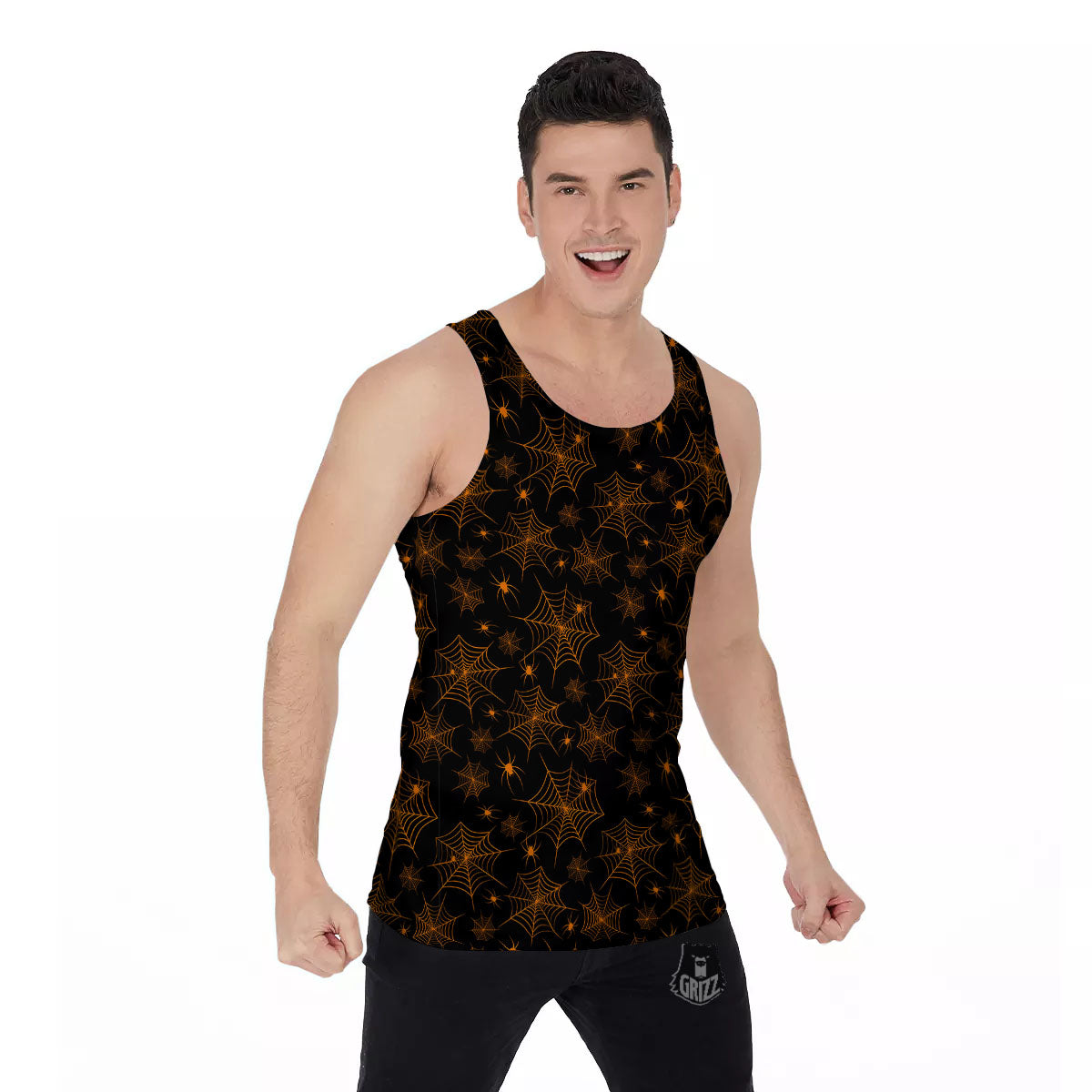 Cobweb Halloween Print Pattern Men's Tank Top-grizzshop