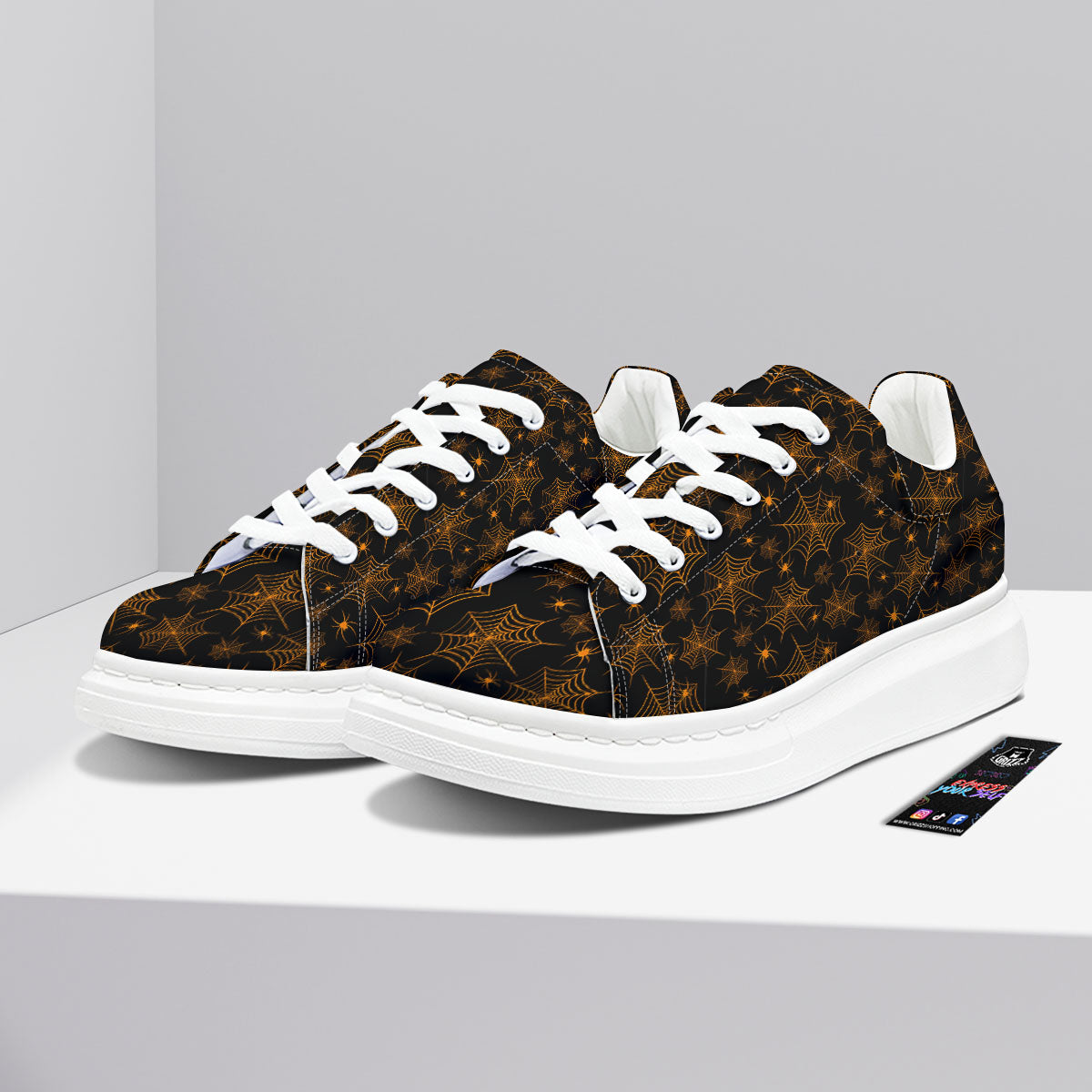 Cobweb Halloween Print Pattern Platform Shoes-grizzshop