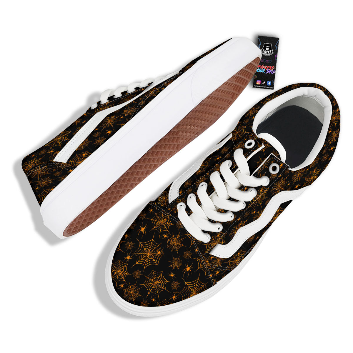 Cobweb Halloween Print Pattern Skate Shoes-grizzshop