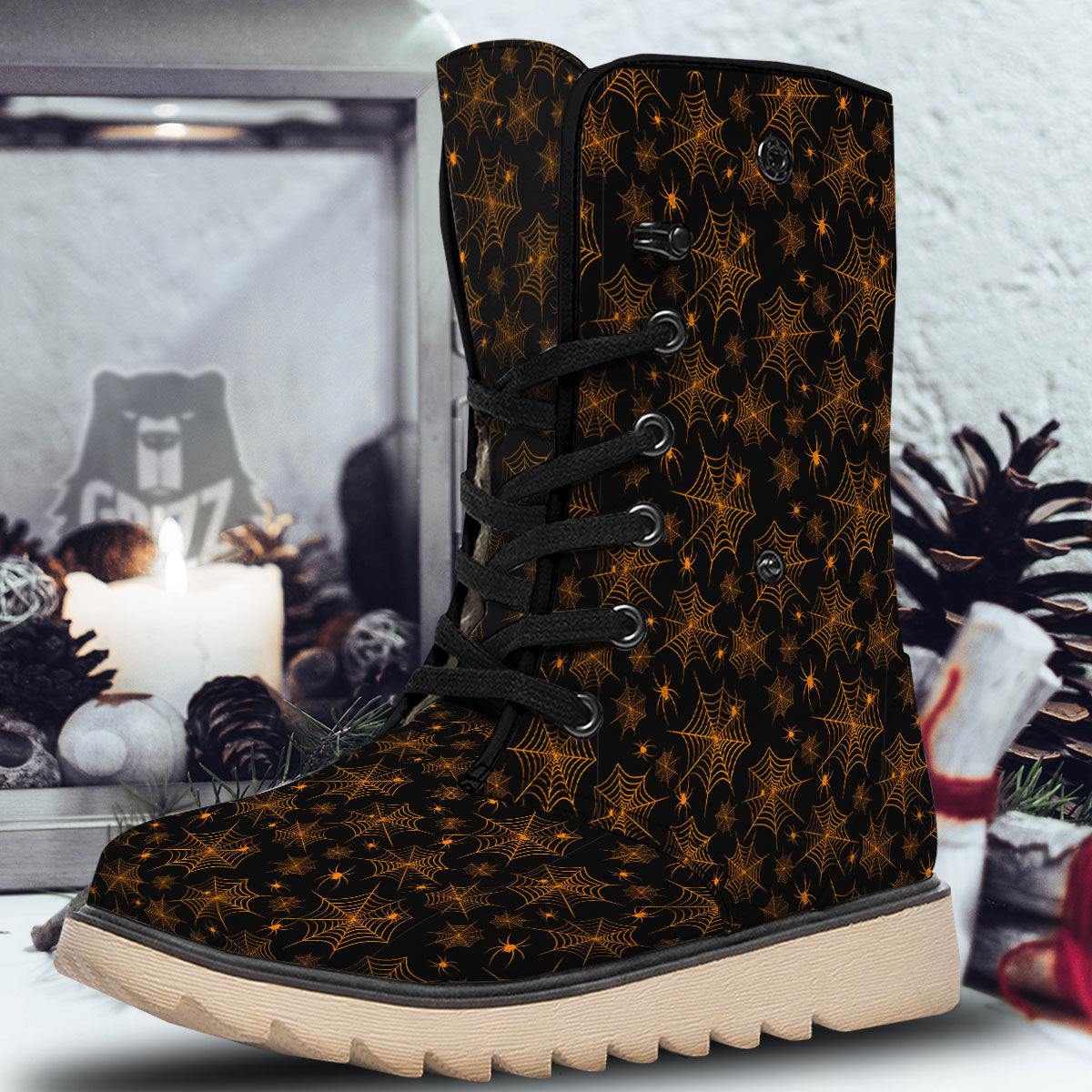 Cobweb Halloween Print Pattern Snow Boots-grizzshop
