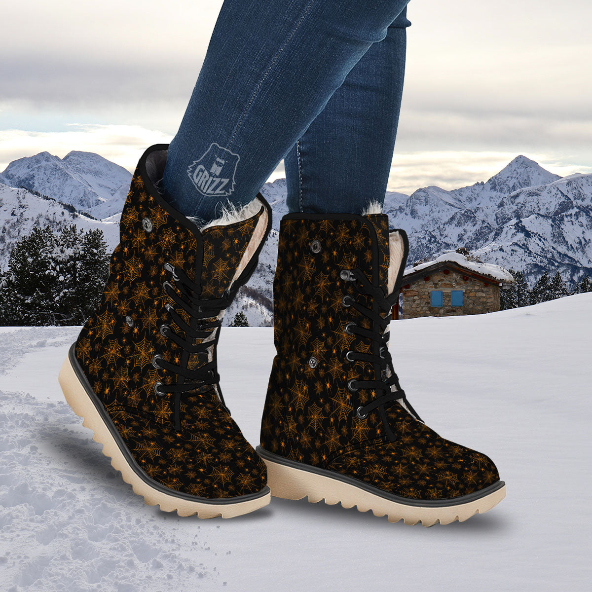 Cobweb Halloween Print Pattern Snow Boots-grizzshop