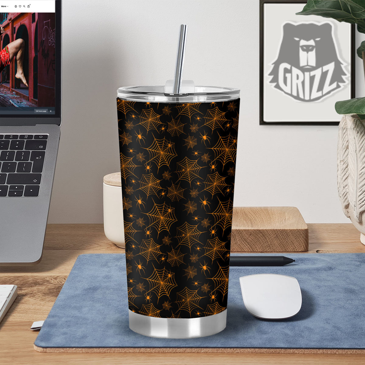 Cobweb Halloween Print Pattern Tumbler-grizzshop