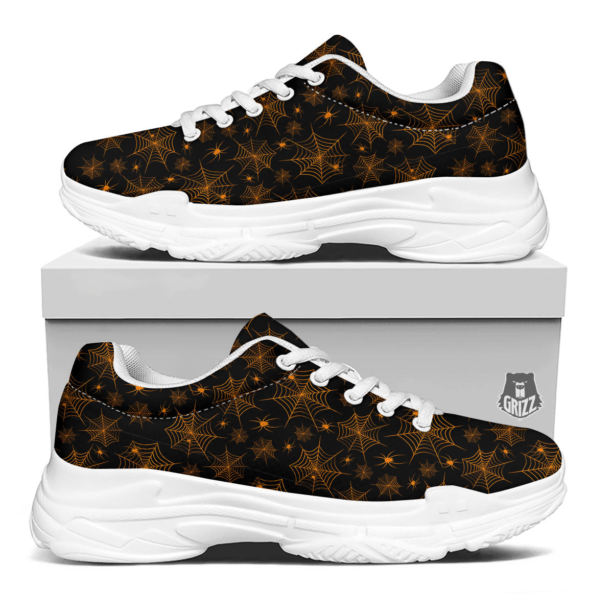 Cobweb Halloween Print Pattern White Chunky Shoes-grizzshop