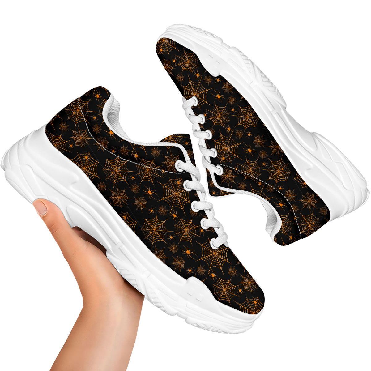 Cobweb Halloween Print Pattern White Chunky Shoes-grizzshop
