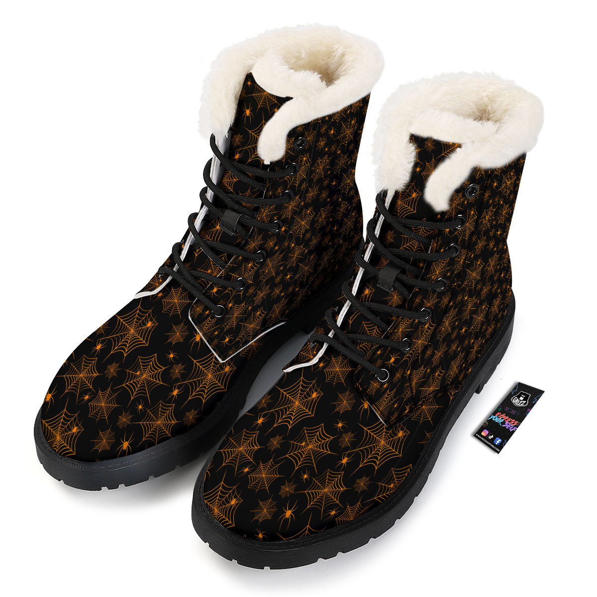 Cobweb Halloween Print Pattern Winter Boots-grizzshop