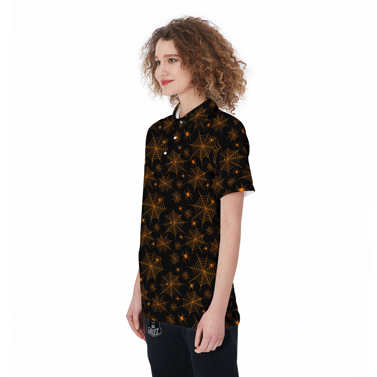 Cobweb Halloween Print Pattern Women's Golf Shirts-grizzshop