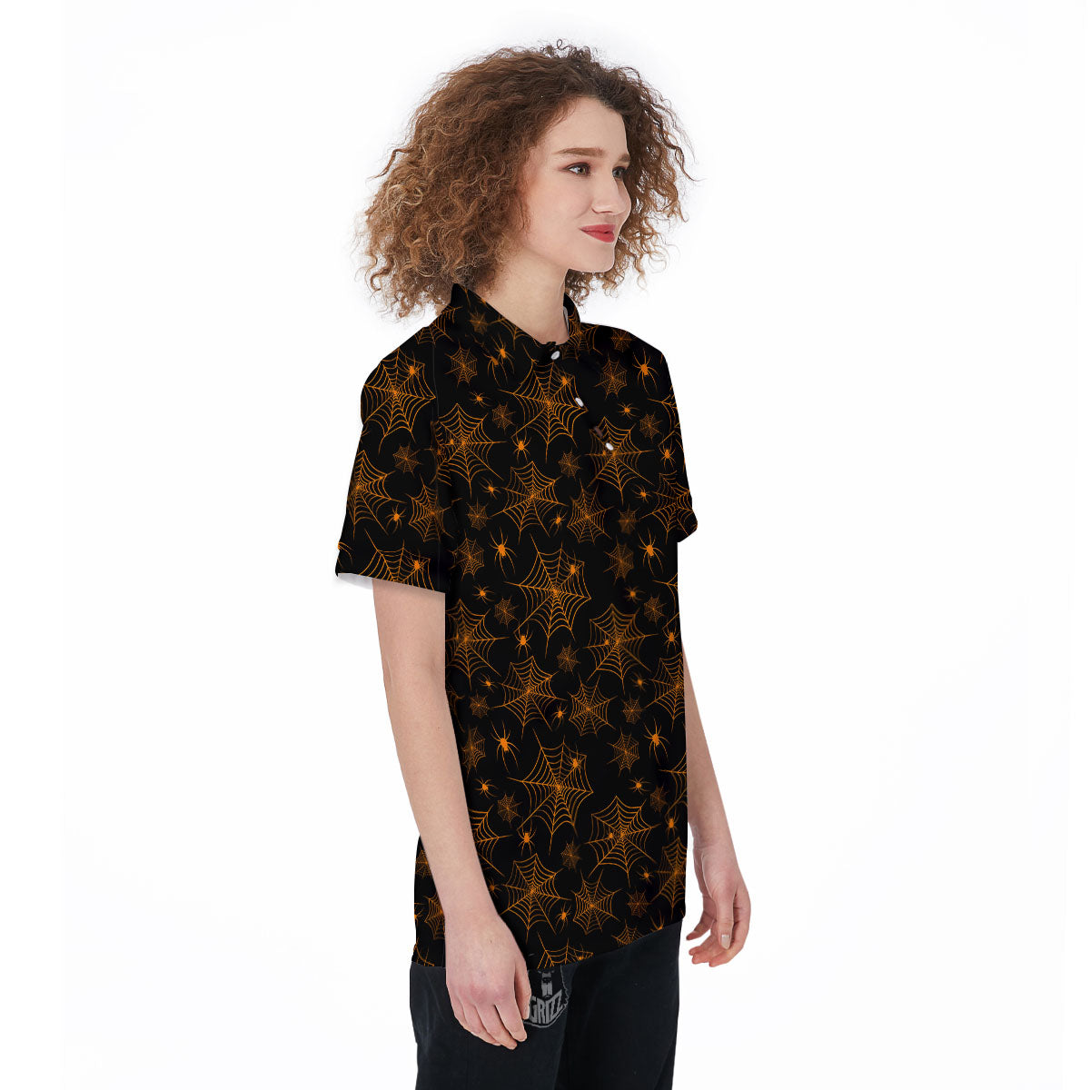 Cobweb Halloween Print Pattern Women's Golf Shirts-grizzshop