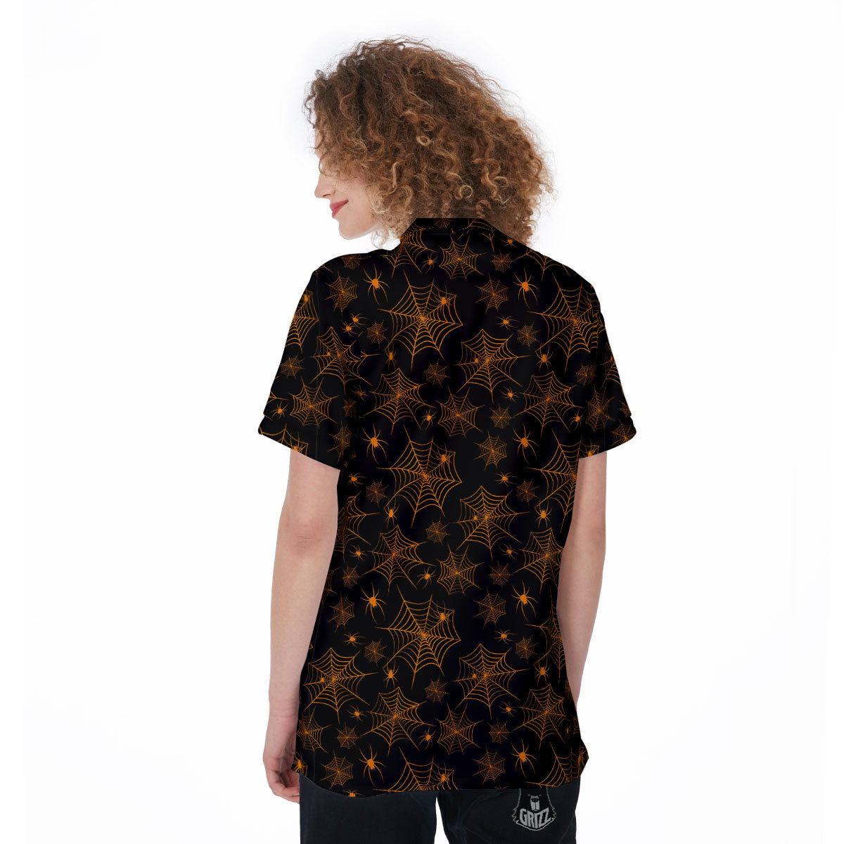 Cobweb Halloween Print Pattern Women's Golf Shirts-grizzshop