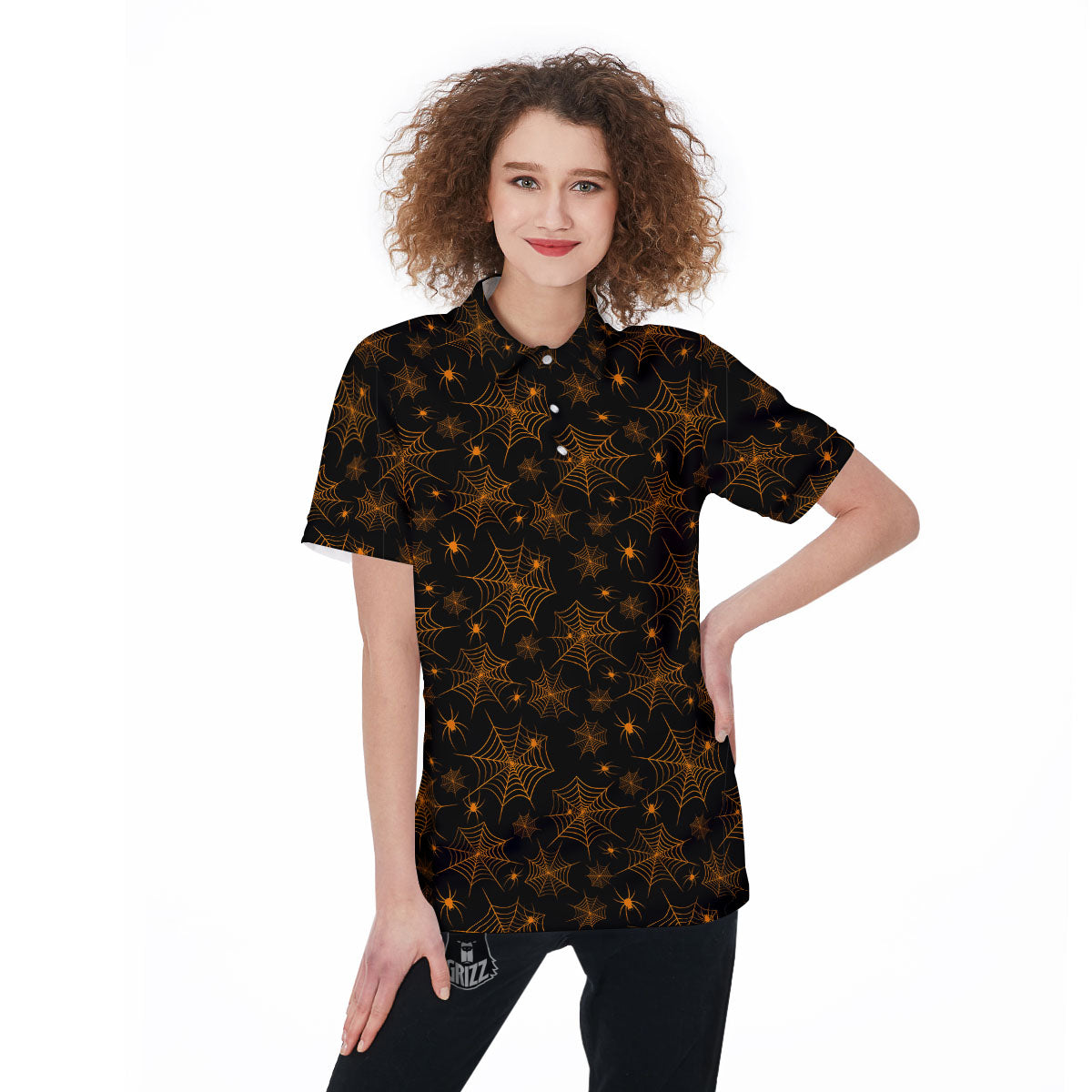 Cobweb Halloween Print Pattern Women's Golf Shirts-grizzshop