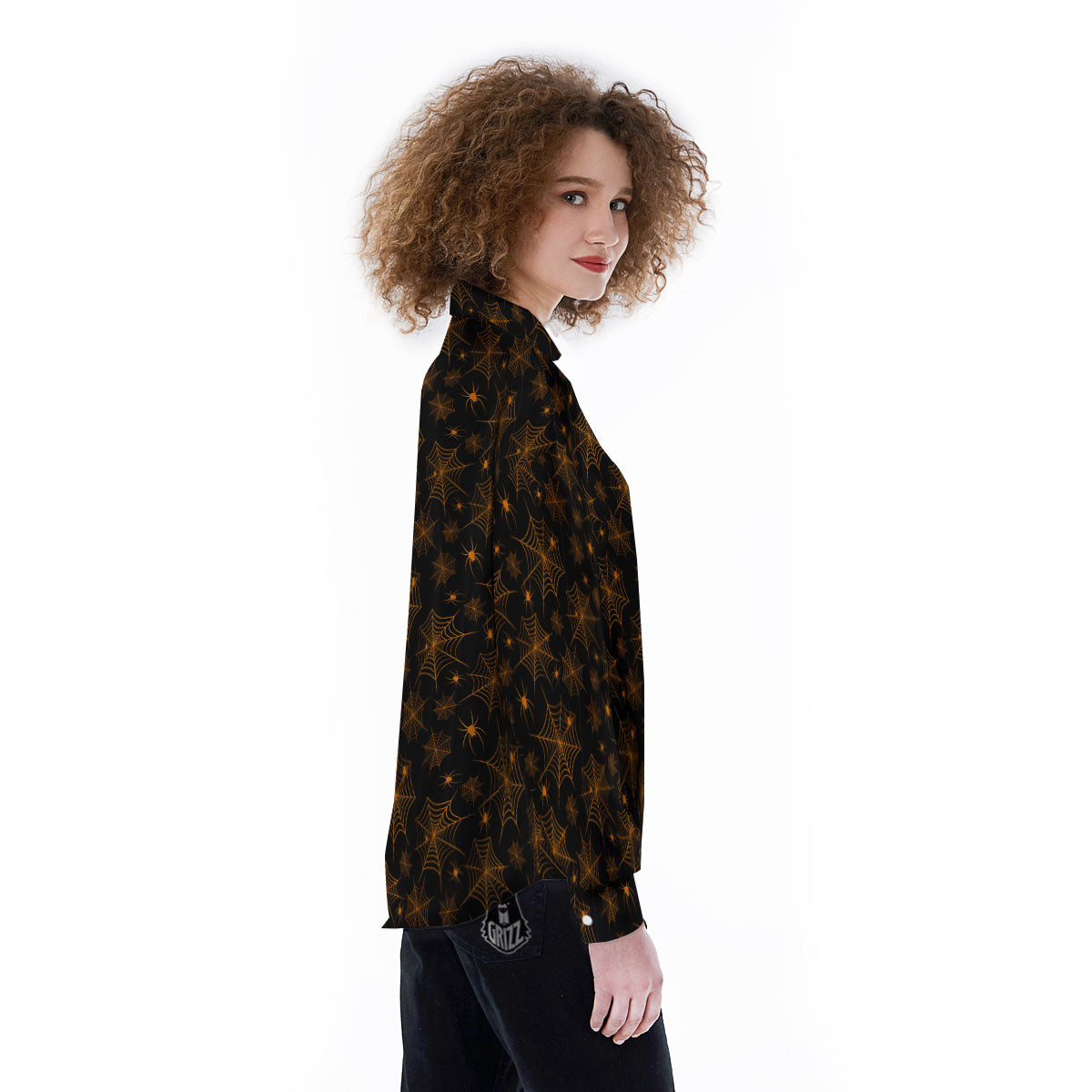 Cobweb Halloween Print Pattern Women's Long Sleeve Shirts-grizzshop