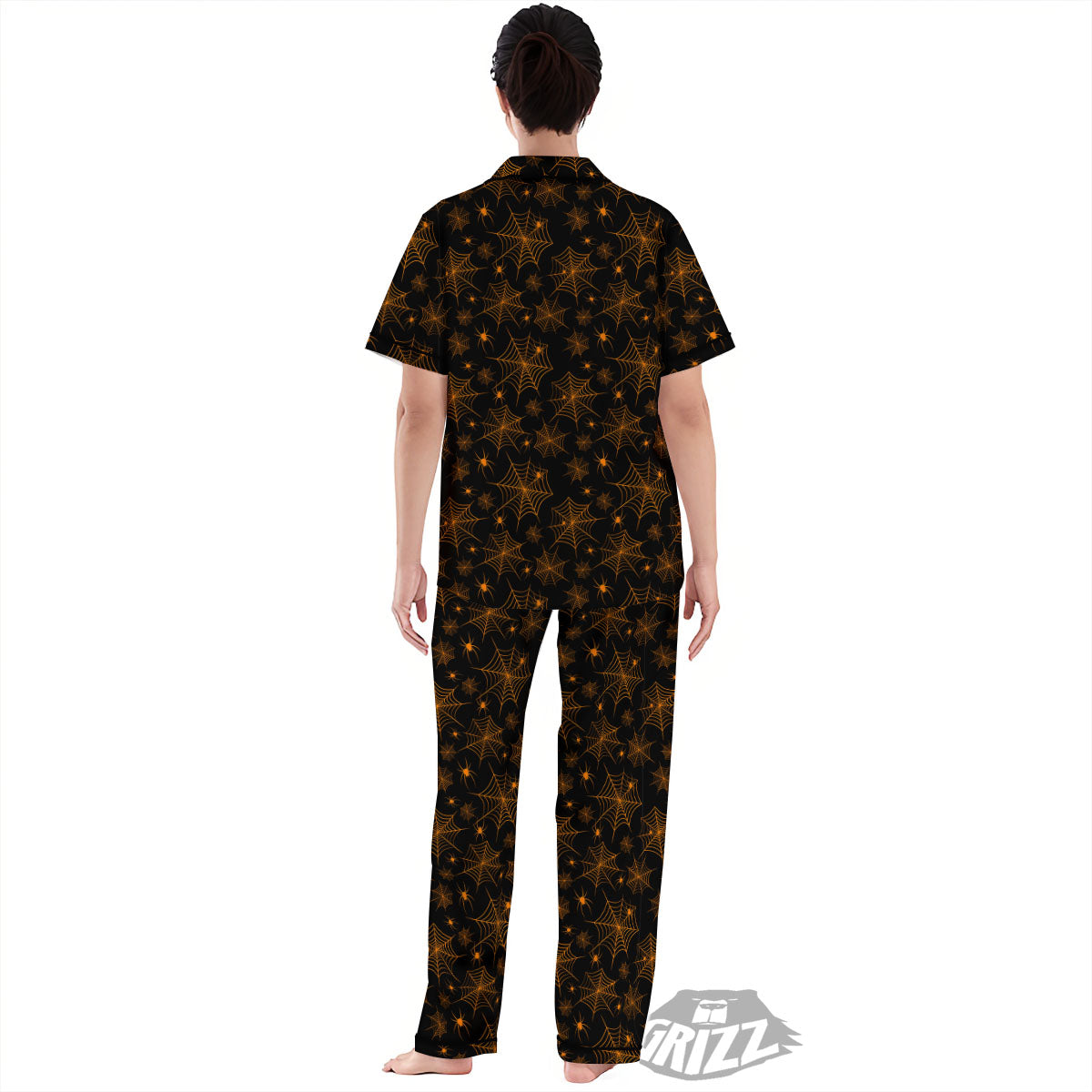 Cobweb Halloween Print Pattern Women's Pajamas Set-grizzshop