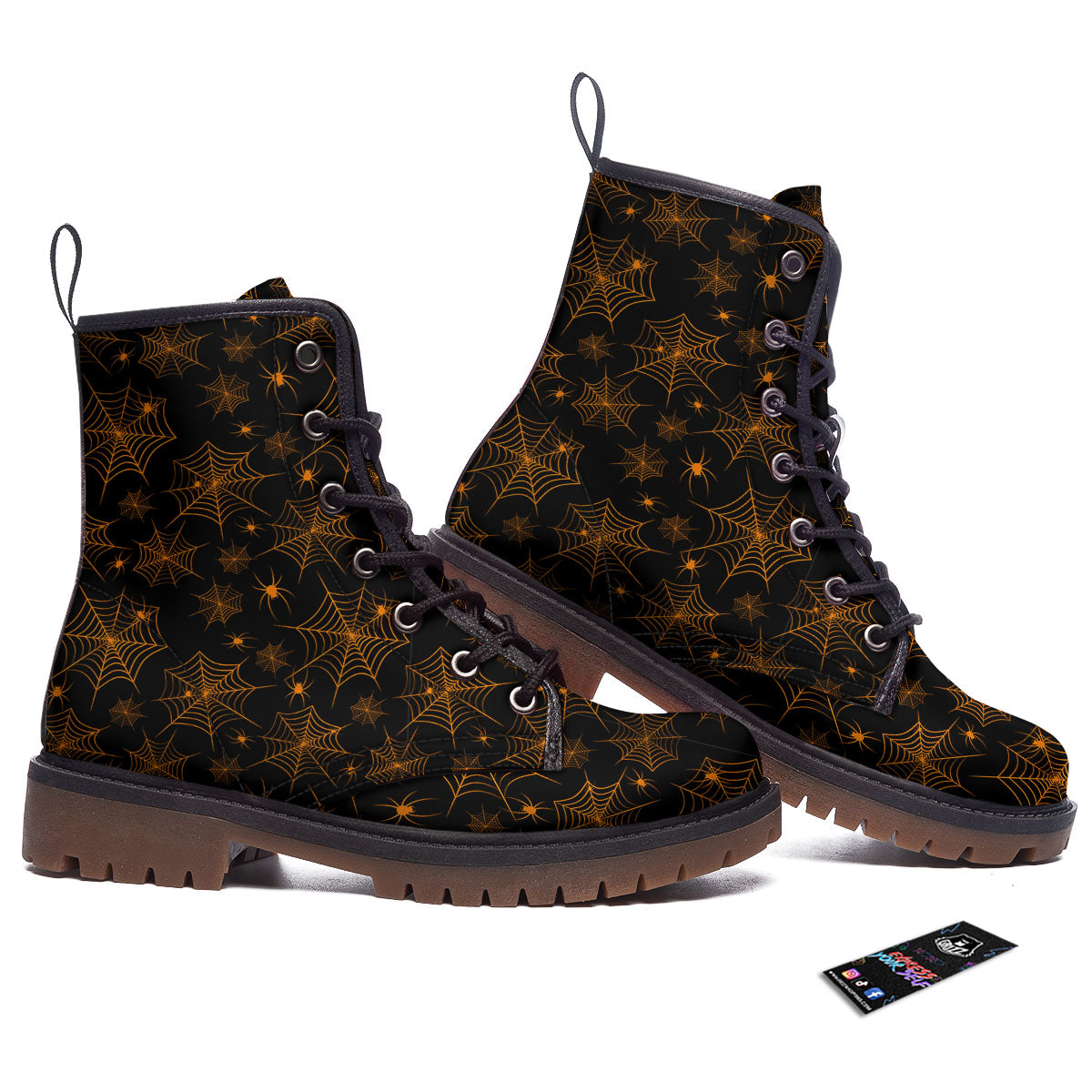 Cobweb Halloween Print Pattern Work Boots-grizzshop