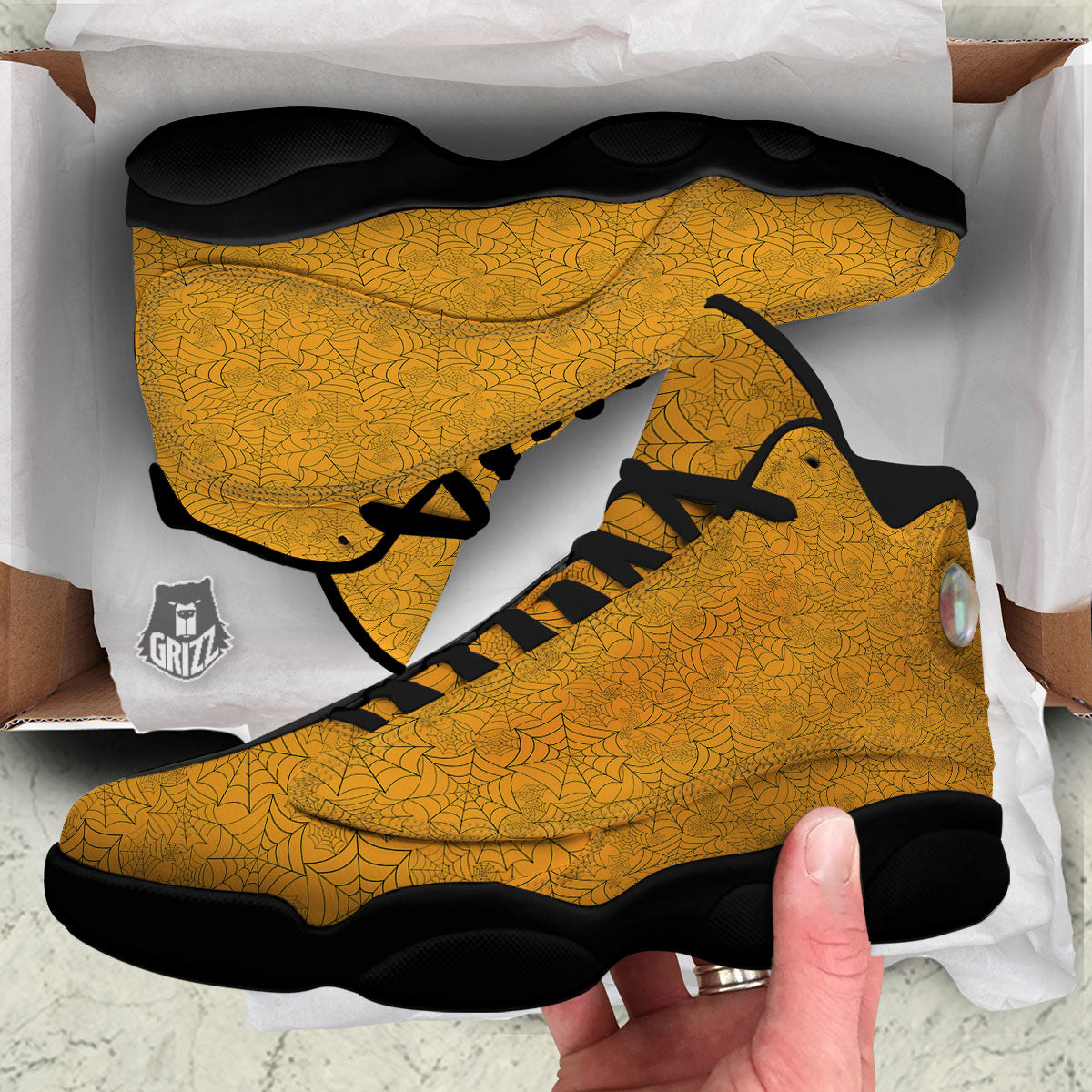 Cobweb Horror Print Black Basketball Shoes-grizzshop