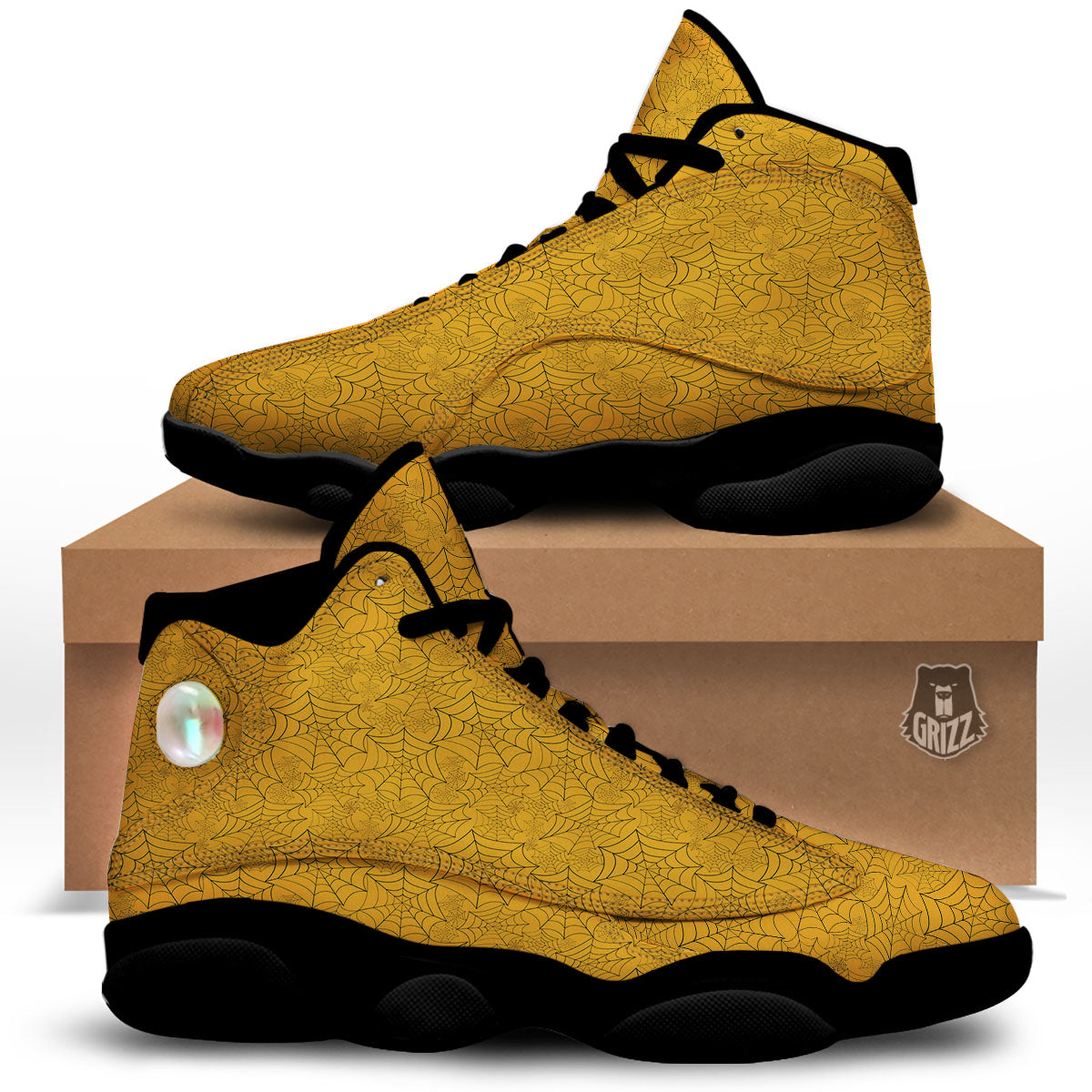 Cobweb Horror Print Black Basketball Shoes-grizzshop