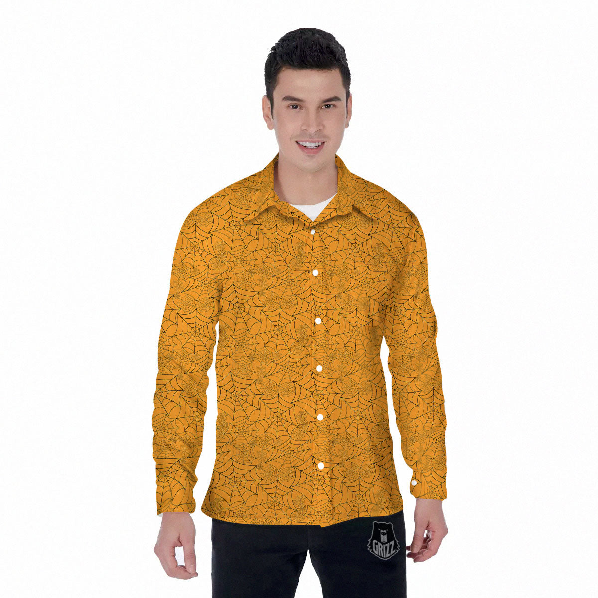 Cobweb Horror Print Men's Long Sleeve Shirts-grizzshop
