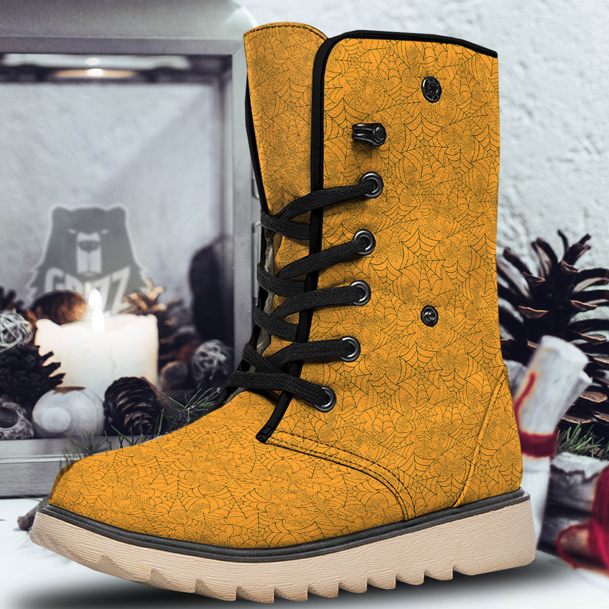 Cobweb Horror Print Snow Boots-grizzshop