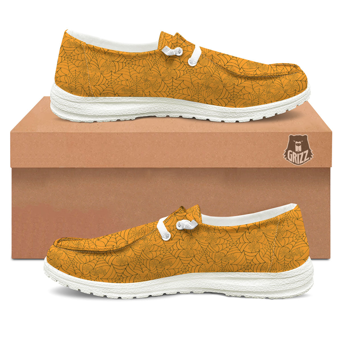 Cobweb Horror Print White Loafers-grizzshop