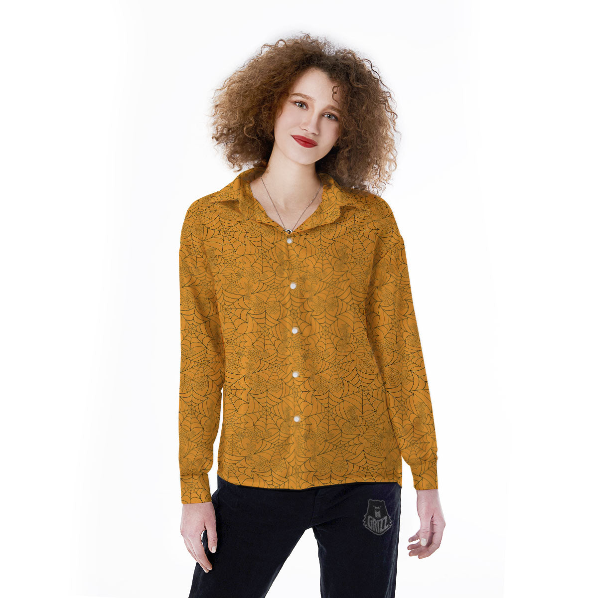 Cobweb Horror Print Women's Long Sleeve Shirts-grizzshop