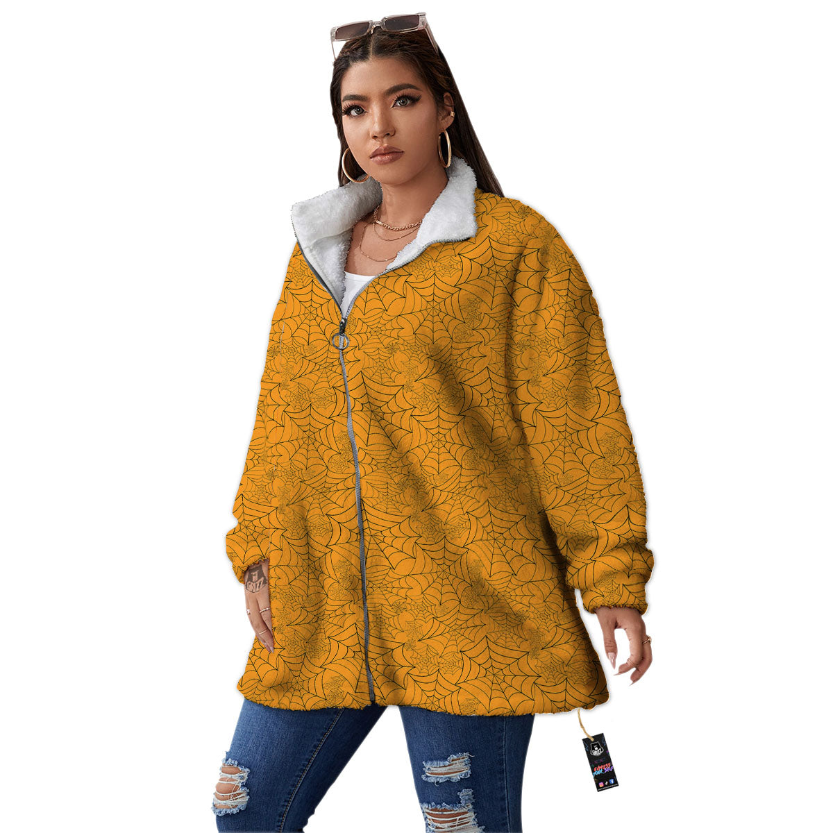 Cobweb Horror Print Women's Sherpa Jacket-grizzshop