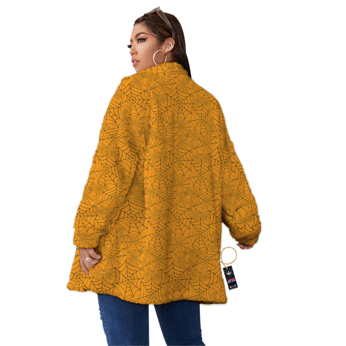 Cobweb Horror Print Women's Sherpa Jacket-grizzshop